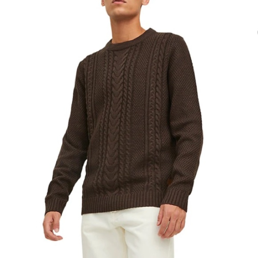 NWT Jack & Jones Brown Cable-Knit Crewneck Sweater Size Large